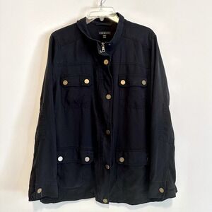 Lane Bryant Utility Jacket Women's‎ 18/20 Lyocell Button Front Black Plus